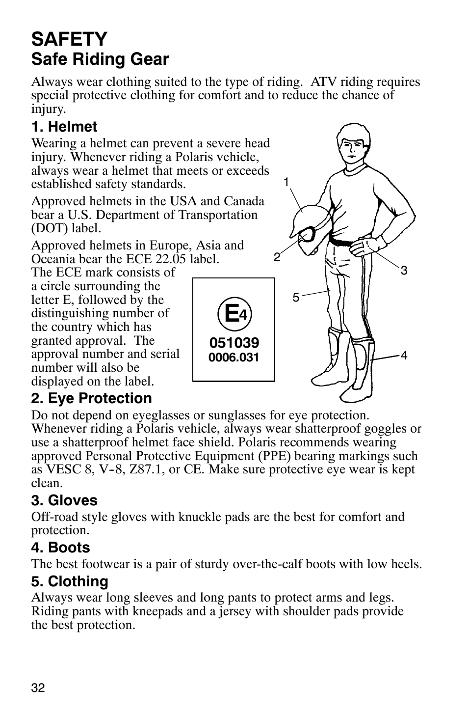 Safety, Safe riding gear | Polaris 2007 ATV Sawtooth User Manual | Page 35 / 122