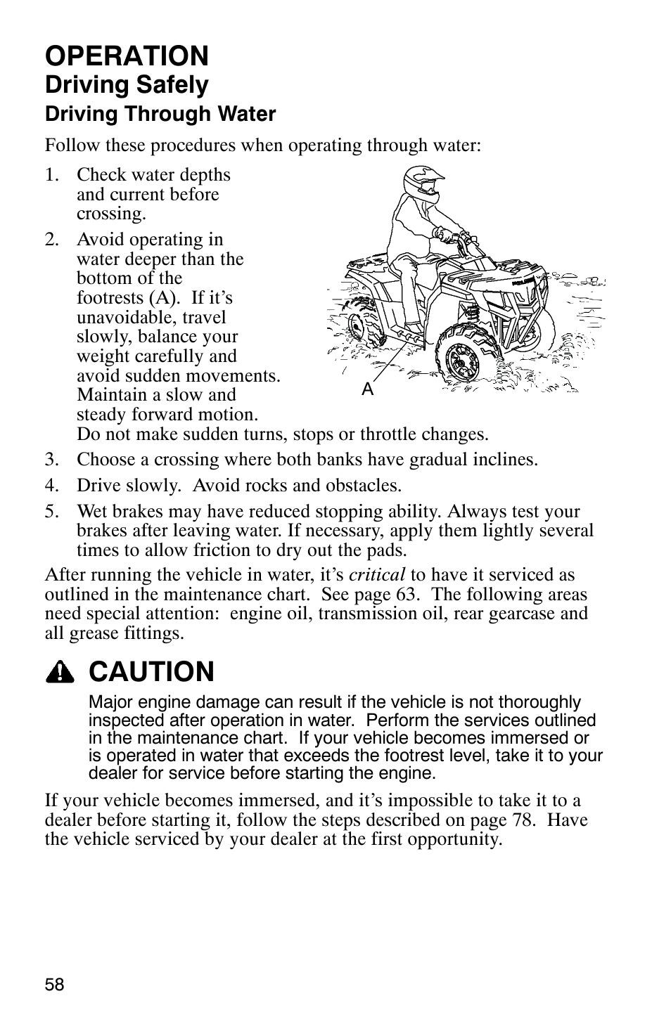 Operation, Caution, Driving safely | Polaris 2007 ATV Sawtooth User Manual | Page 61 / 122