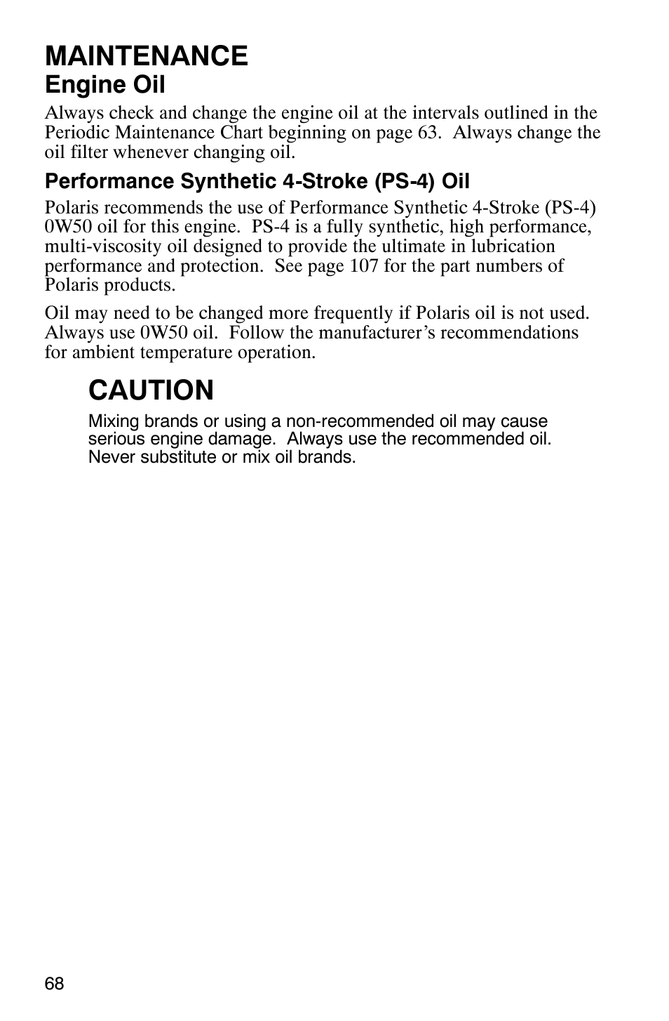 Maintenance, Caution, Engine oil | Polaris 2007 ATV Sawtooth User Manual | Page 71 / 122