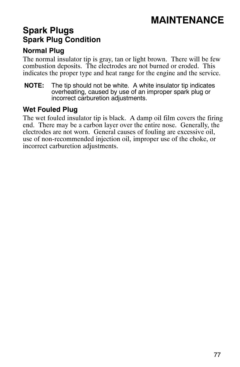 Maintenance, Spark plugs | Polaris 2007 ATV Sawtooth User Manual | Page 80 / 122