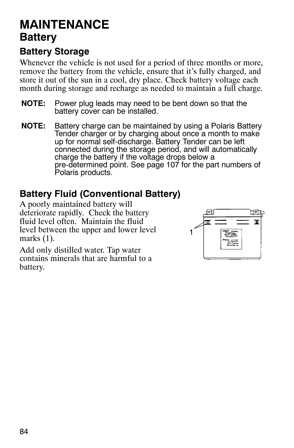 Maintenance, Battery | Polaris 2007 ATV Sawtooth User Manual | Page 87 / 122