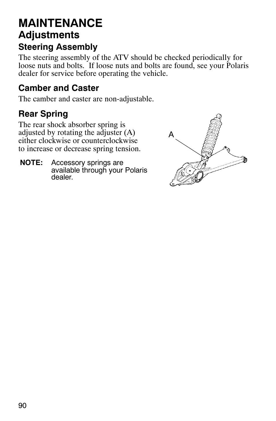 Maintenance, Adjustments | Polaris 2007 ATV Sawtooth User Manual | Page 93 / 122