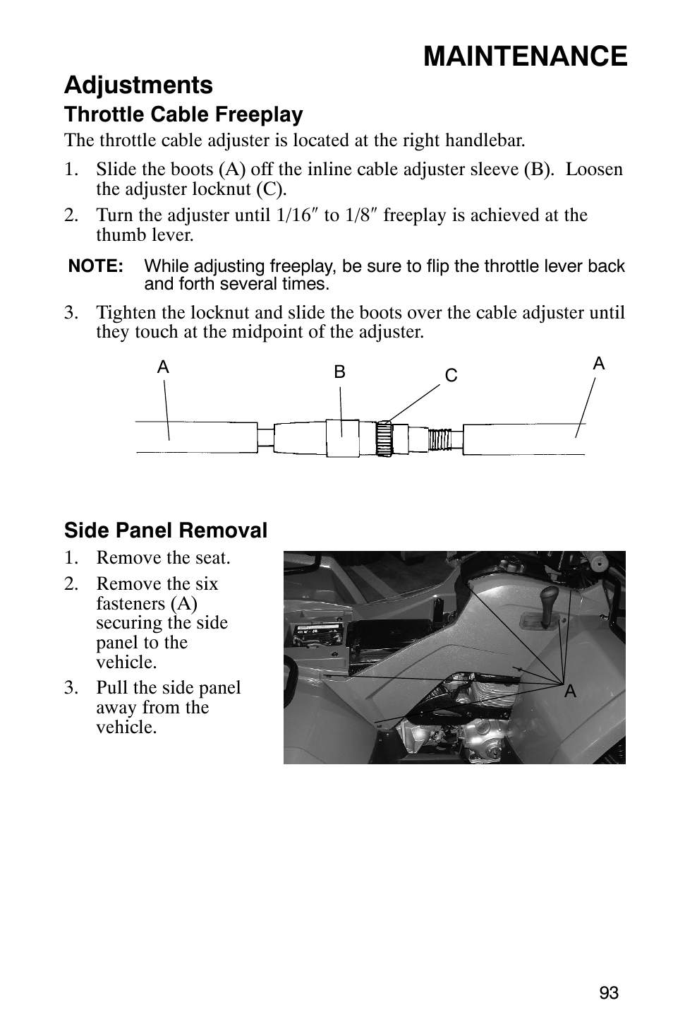 Maintenance, Adjustments | Polaris 2007 ATV Sawtooth User Manual | Page 96 / 122