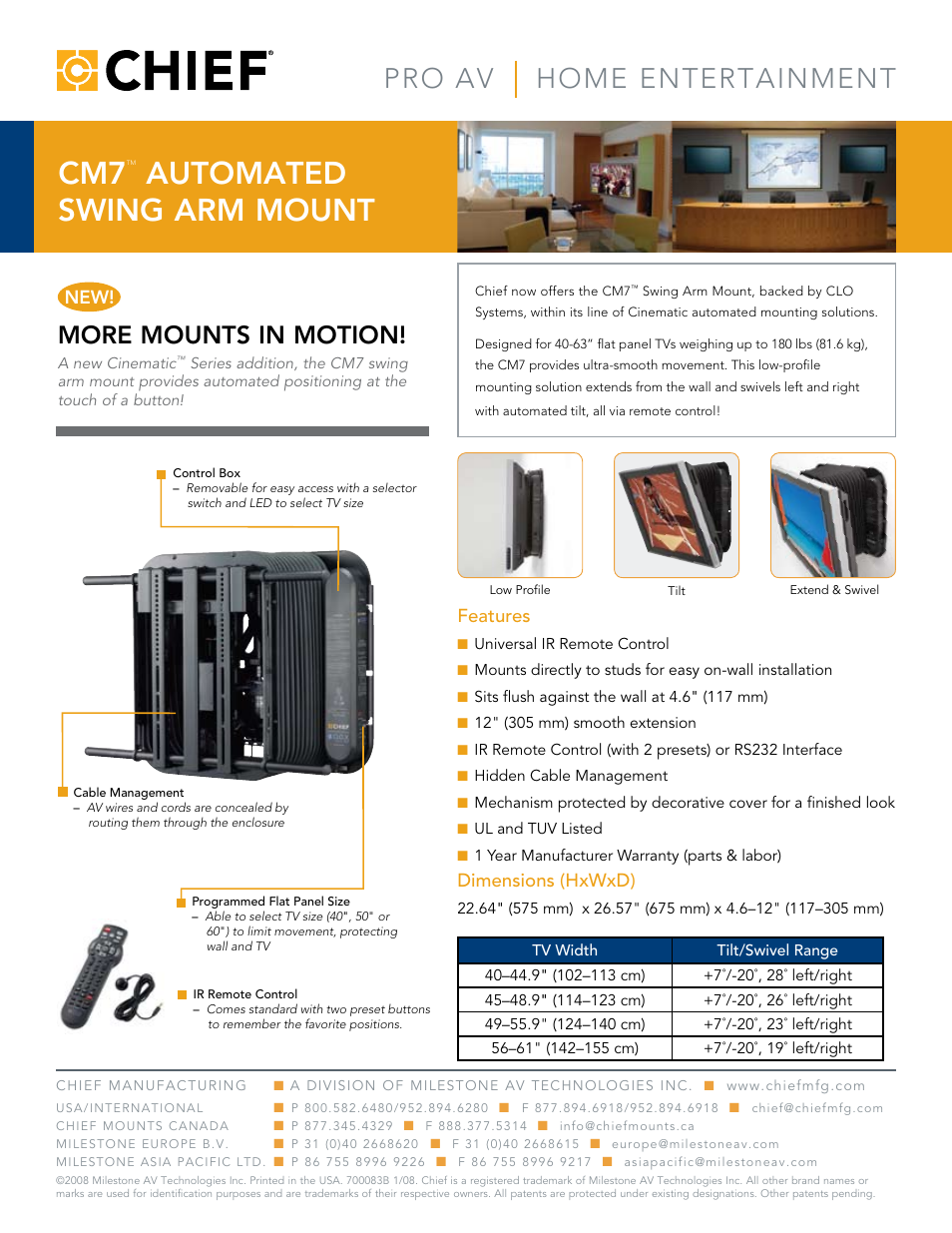 Chief Manufacturing CM7 User Manual | 1 page