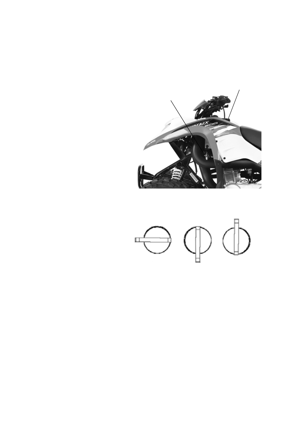 Choke, Fuel tank cap, Fuel valve | Fuel filter, Features and controls | Polaris 2011 ATV Phoenix 200 User Manual | Page 33 / 114