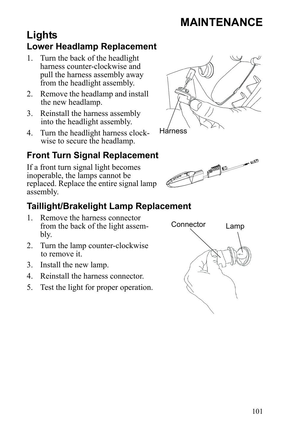 Maintenance, Lights | Polaris 2011 ATV Sportsman Touring 550 INTL User Manual | Page 104 / 143