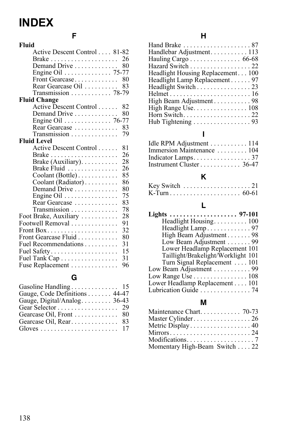 Index | Polaris 2011 ATV Sportsman Touring 550 INTL User Manual | Page 141 / 143