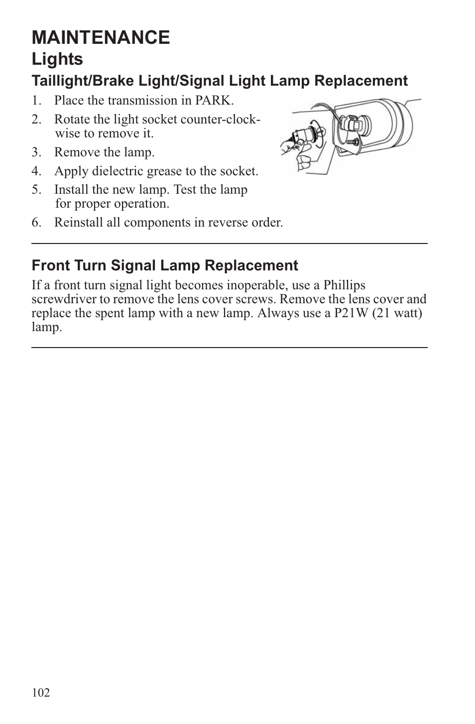 Maintenance, Lights | Polaris 2013 ATV Sportsman 500 Tractor INTL User Manual | Page 104 / 141