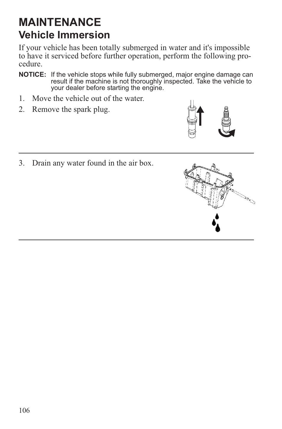 Maintenance, Vehicle immersion | Polaris 2013 ATV Sportsman 500 Tractor INTL User Manual | Page 108 / 141