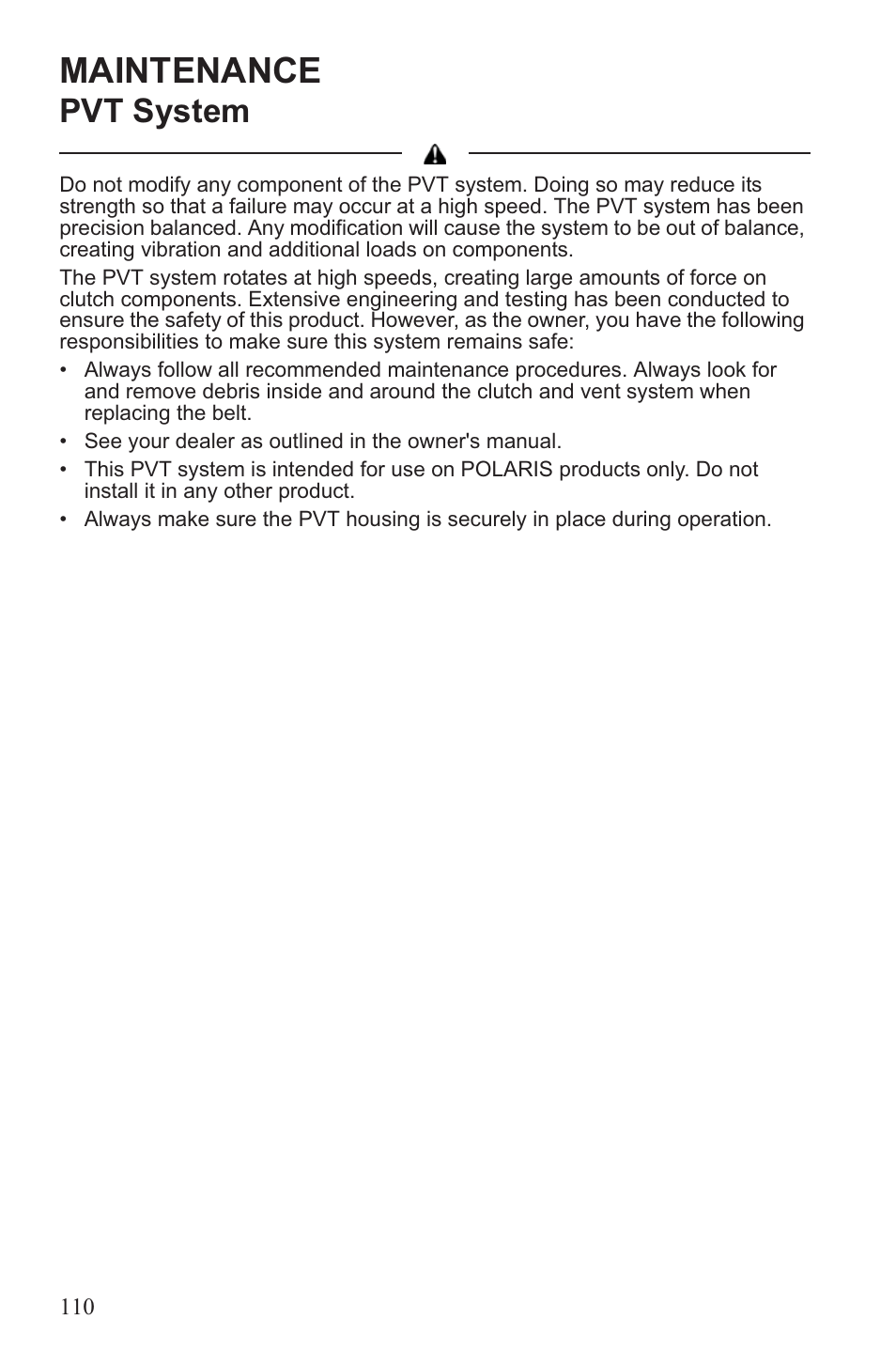 Maintenance, Pvt system | Polaris 2013 ATV Sportsman 500 Tractor INTL User Manual | Page 112 / 141