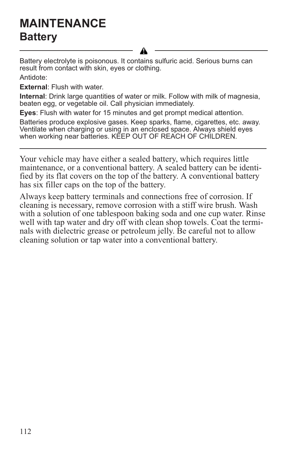 Maintenance, Battery | Polaris 2013 ATV Sportsman 500 Tractor INTL User Manual | Page 114 / 141