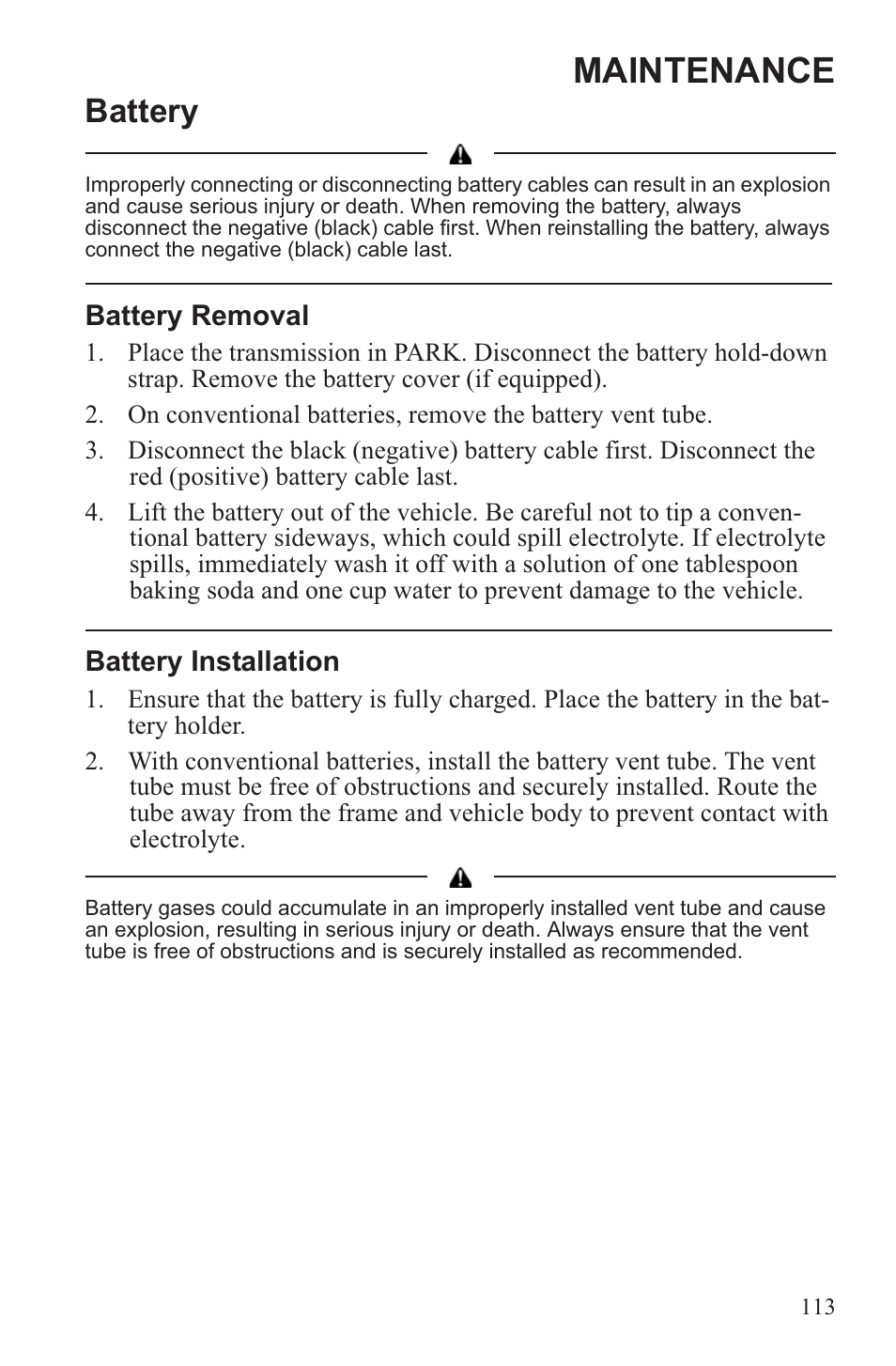 Maintenance, Battery | Polaris 2013 ATV Sportsman 500 Tractor INTL User Manual | Page 115 / 141