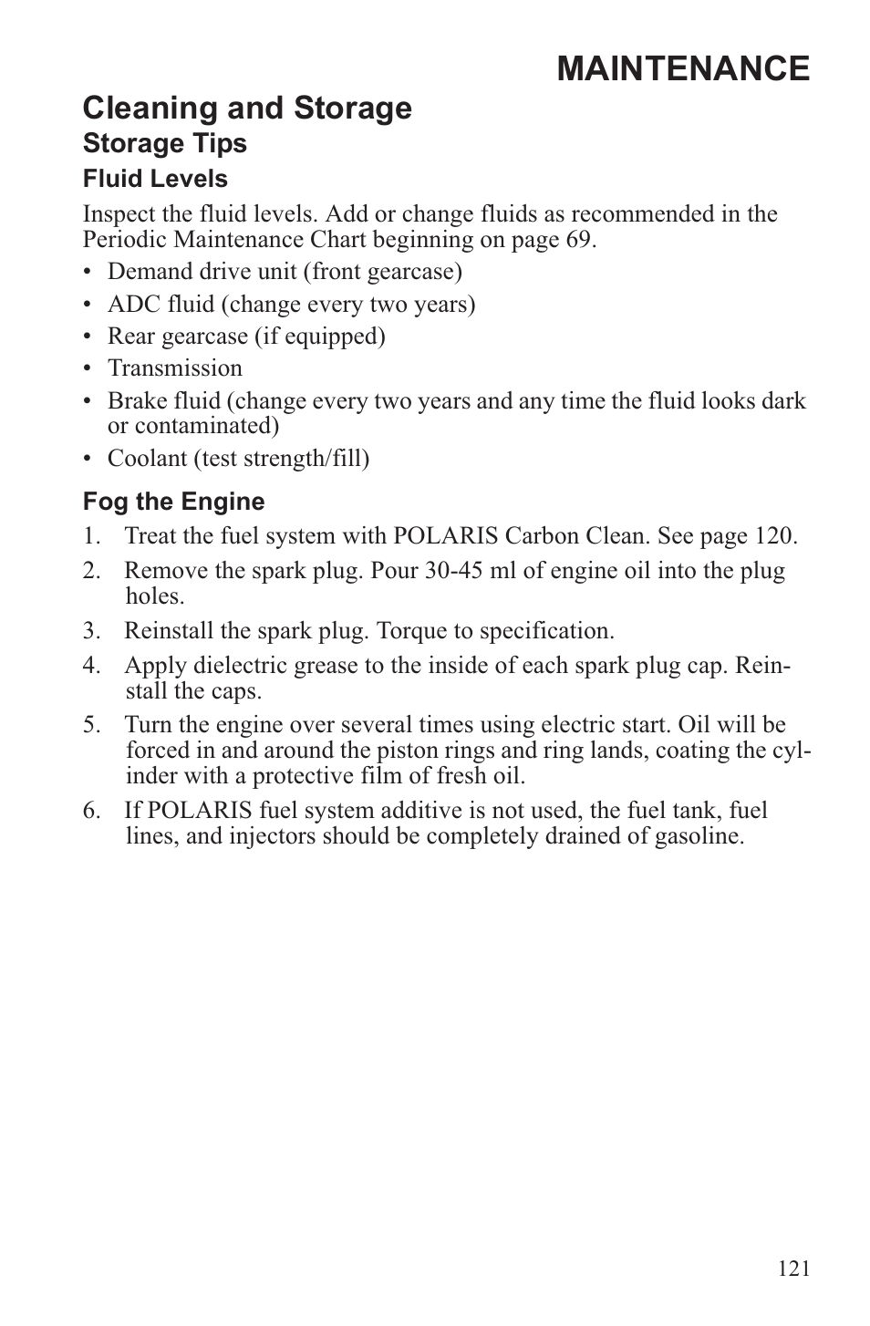 Maintenance, Cleaning and storage | Polaris 2013 ATV Sportsman 500 Tractor INTL User Manual | Page 123 / 141