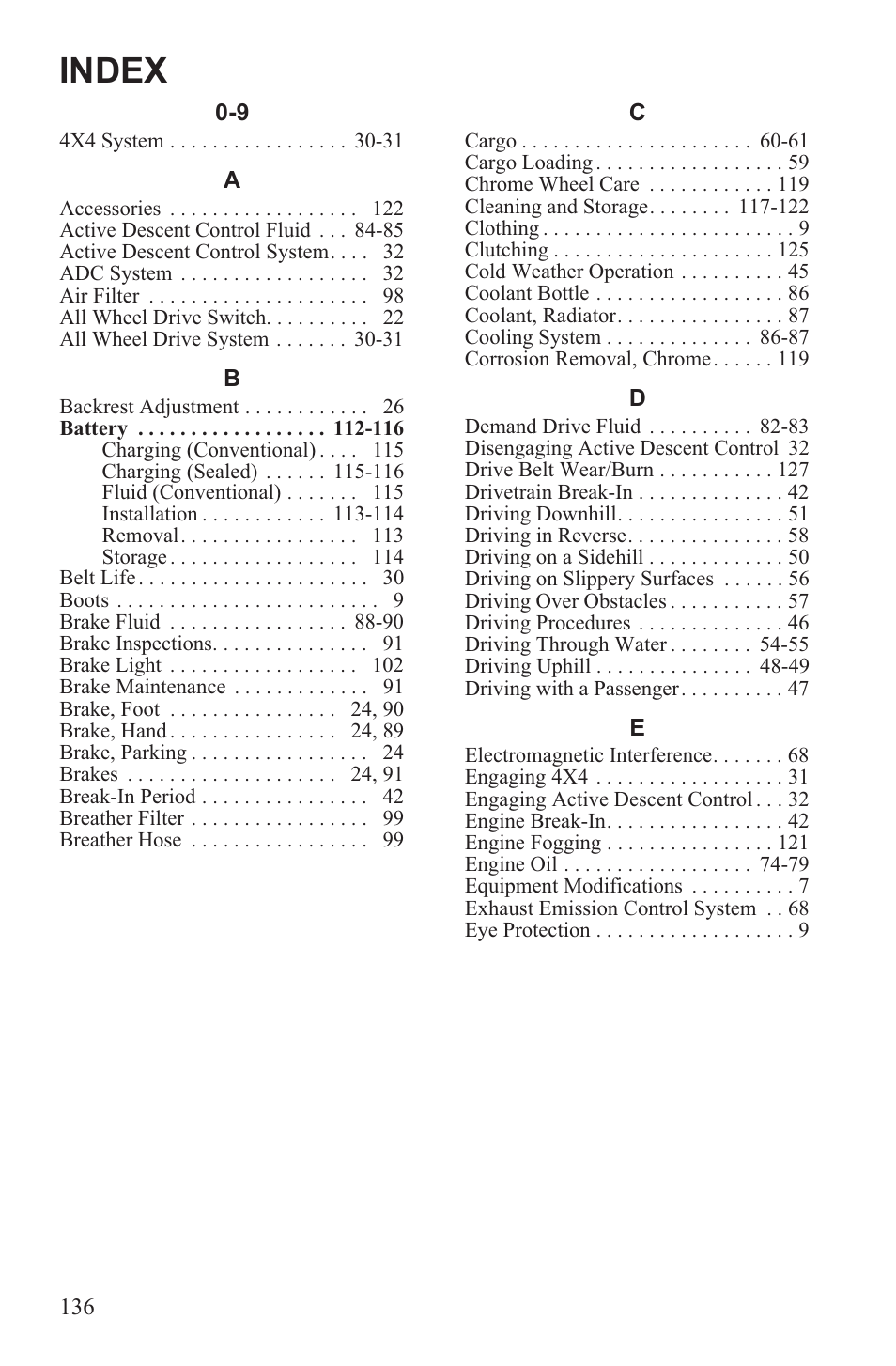 Index | Polaris 2013 ATV Sportsman 500 Tractor INTL User Manual | Page 138 / 141