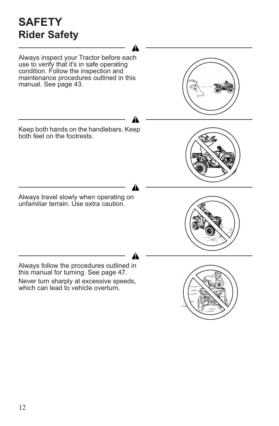 Safety, Rider safety | Polaris 2013 ATV Sportsman 500 Tractor INTL User Manual | Page 14 / 141