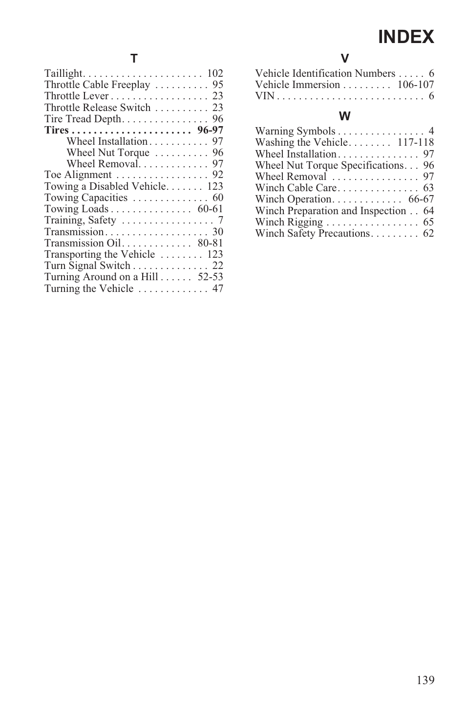 Index | Polaris 2013 ATV Sportsman 500 Tractor INTL User Manual | Page 141 / 141