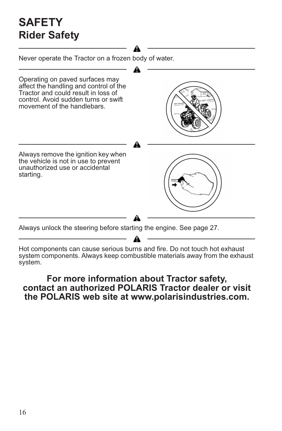 Safety, Rider safety | Polaris 2013 ATV Sportsman 500 Tractor INTL User Manual | Page 18 / 141