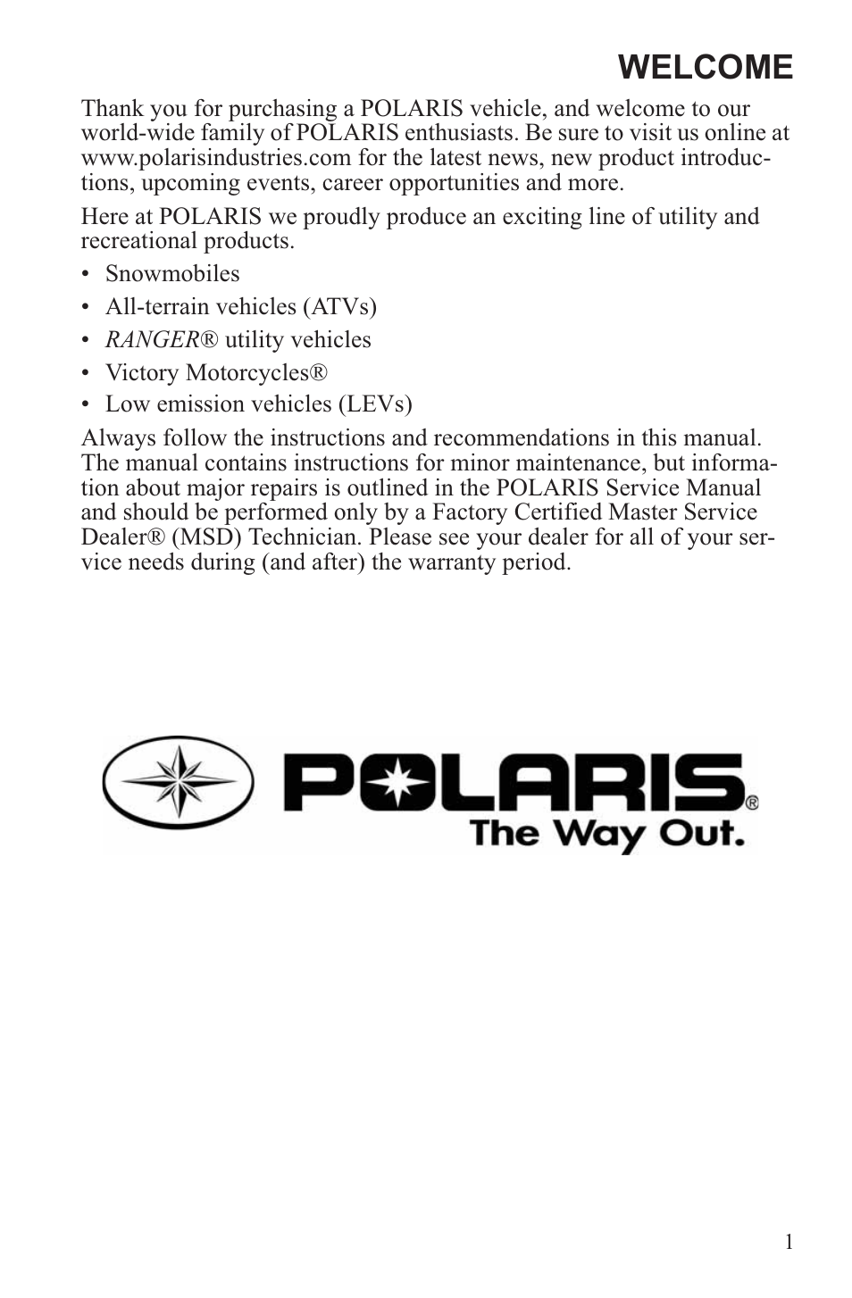 Welcome | Polaris 2013 ATV Sportsman 500 Tractor INTL User Manual | Page 3 / 141
