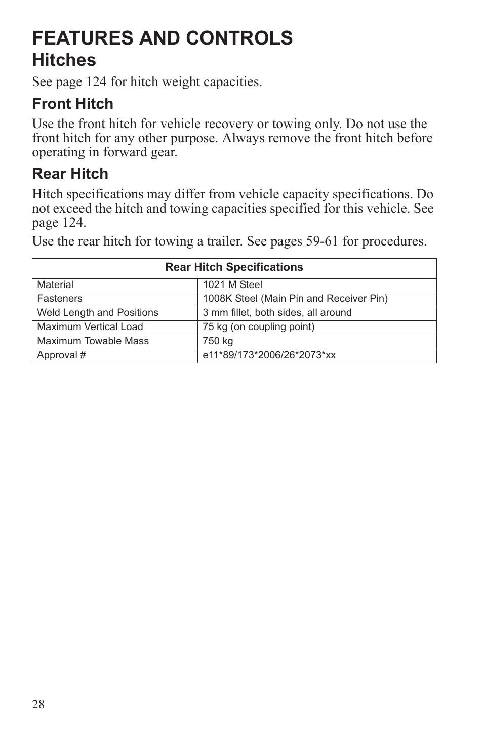 Features and controls, Hitches, Front hitch | Rear hitch | Polaris 2013 ATV Sportsman 500 Tractor INTL User Manual | Page 30 / 141