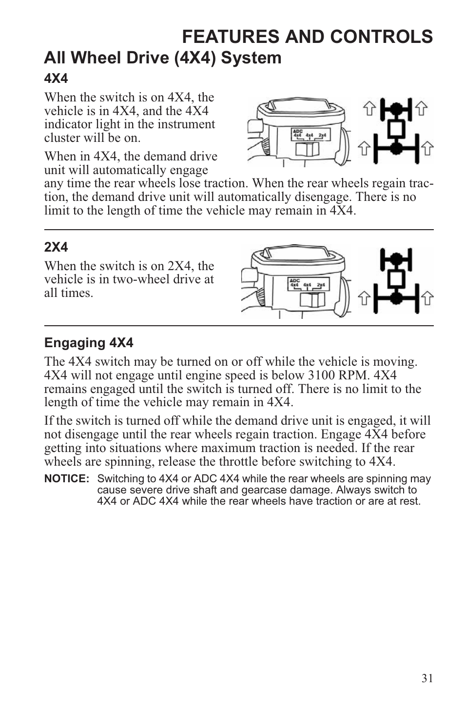 Features and controls, All wheel drive (4x4) system | Polaris 2013 ATV Sportsman 500 Tractor INTL User Manual | Page 33 / 141