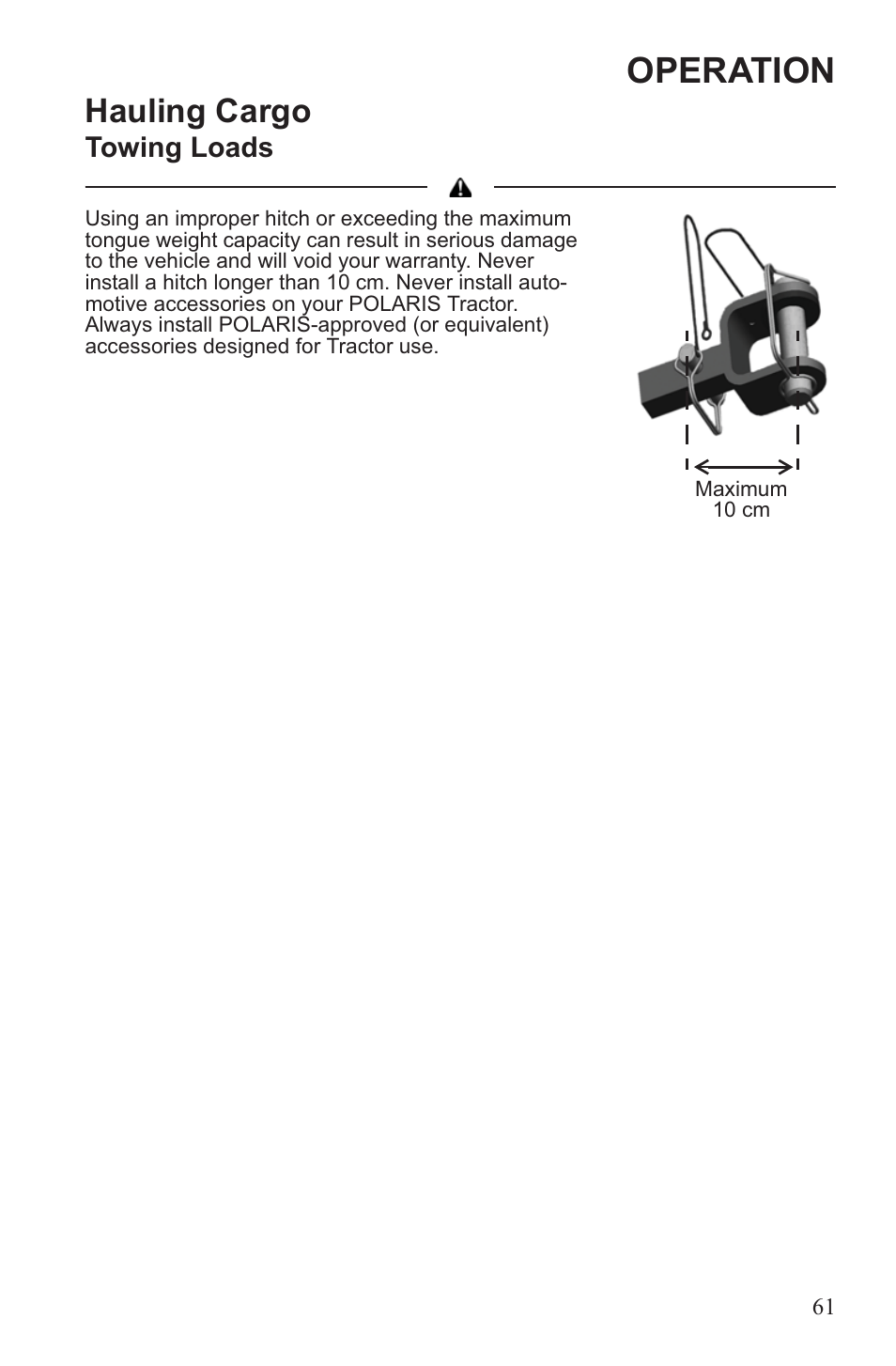 Operation, Hauling cargo | Polaris 2013 ATV Sportsman 500 Tractor INTL User Manual | Page 63 / 141