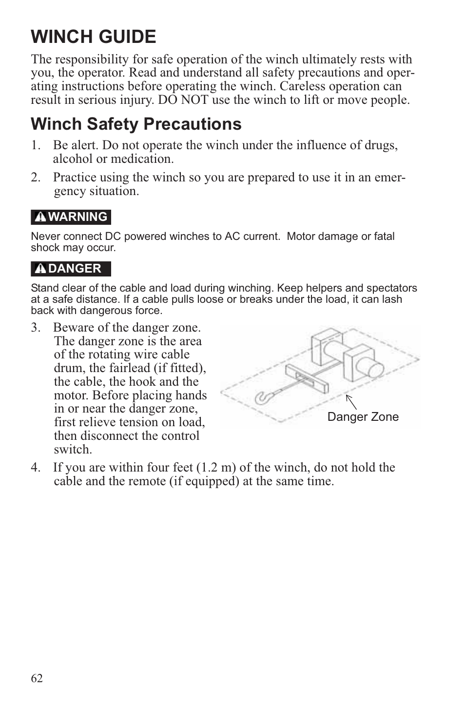 Winch guide, Winch safety precautions | Polaris 2013 ATV Sportsman 500 Tractor INTL User Manual | Page 64 / 141