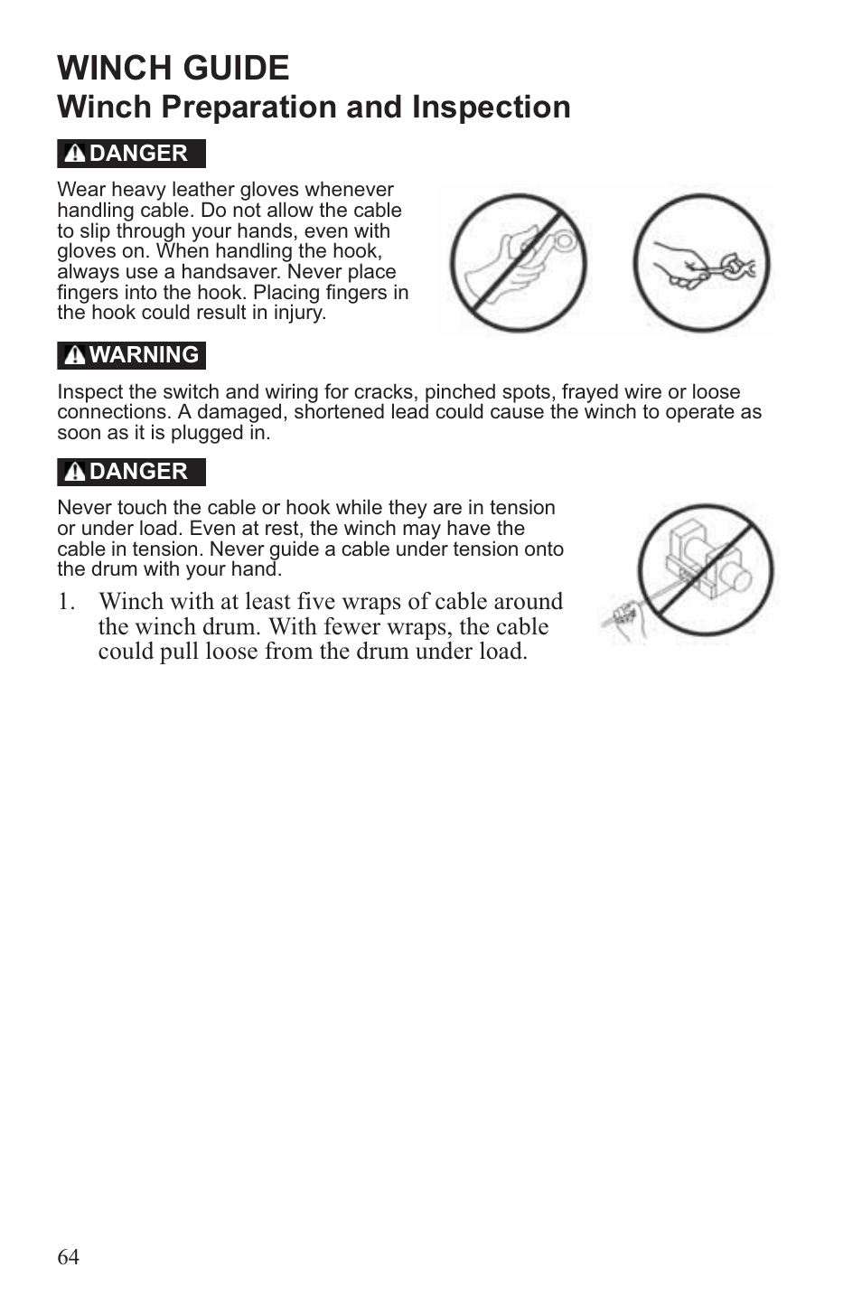 Winch guide, Winch preparation and inspection | Polaris 2013 ATV Sportsman 500 Tractor INTL User Manual | Page 66 / 141