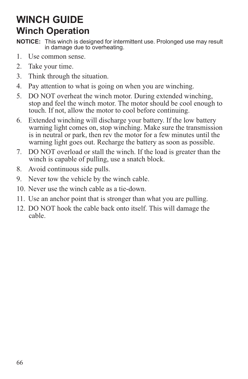 Winch guide, Winch operation | Polaris 2013 ATV Sportsman 500 Tractor INTL User Manual | Page 68 / 141