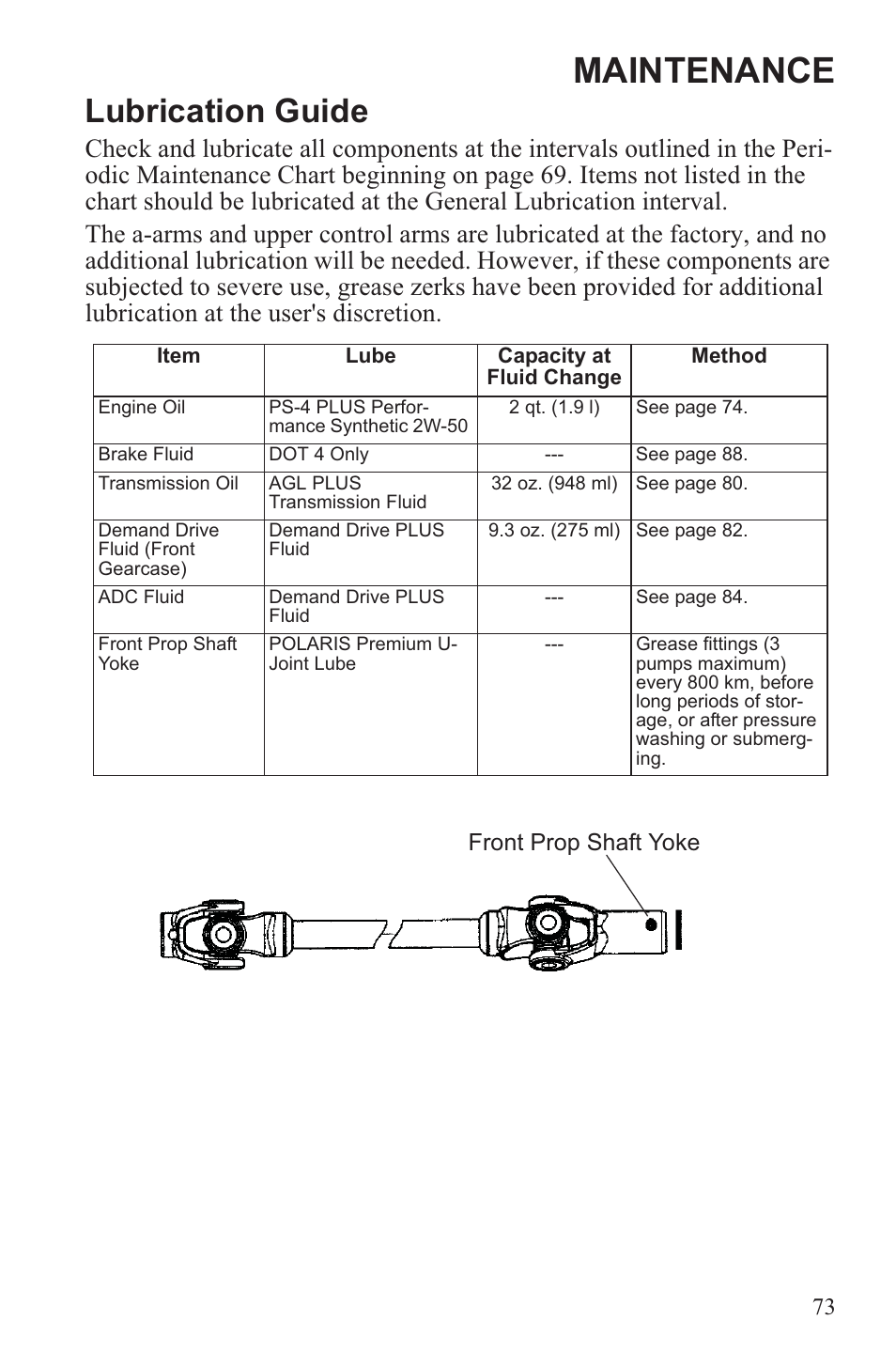 Maintenance, Lubrication guide | Polaris 2013 ATV Sportsman 500 Tractor INTL User Manual | Page 75 / 141