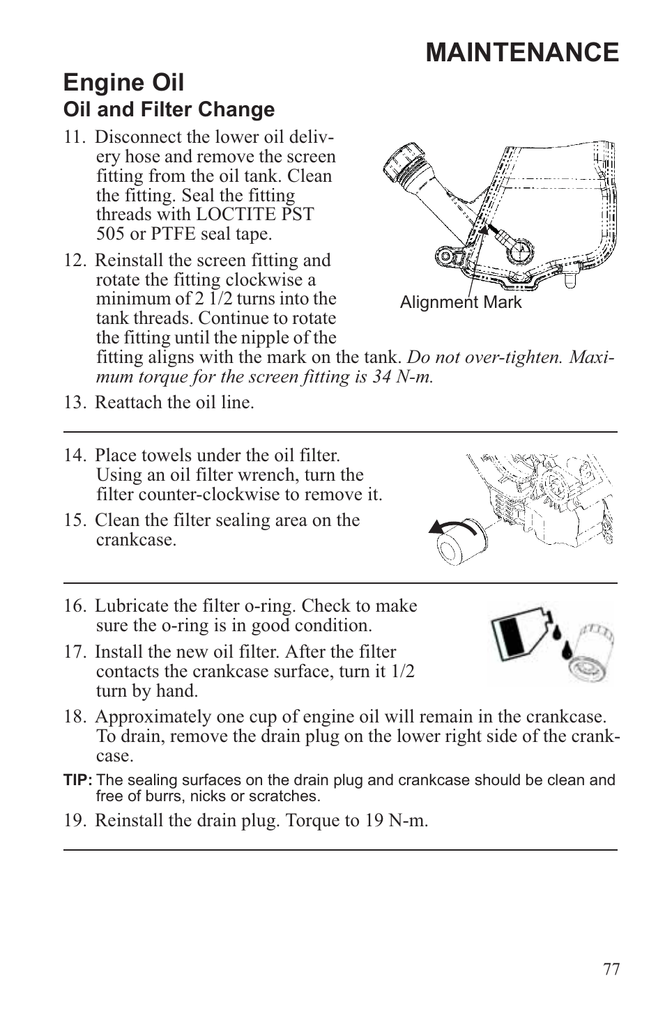 Maintenance, Engine oil | Polaris 2013 ATV Sportsman 500 Tractor INTL User Manual | Page 79 / 141