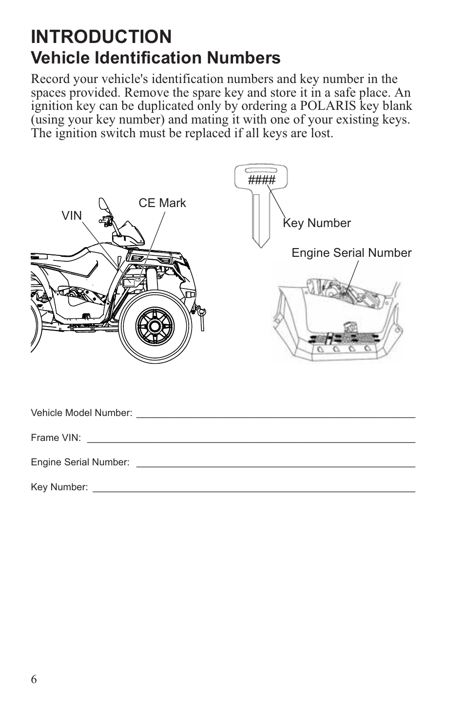 Introduction, Vehicle identification numbers | Polaris 2013 ATV Sportsman 500 Tractor INTL User Manual | Page 8 / 141