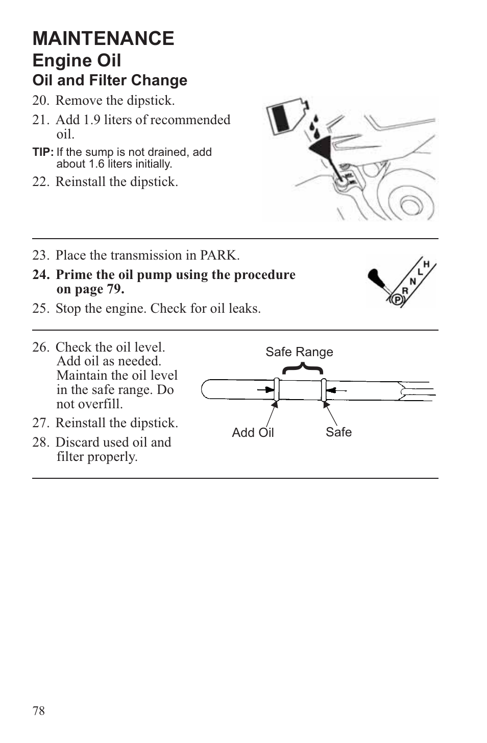 Maintenance, Engine oil | Polaris 2013 ATV Sportsman 500 Tractor INTL User Manual | Page 80 / 141