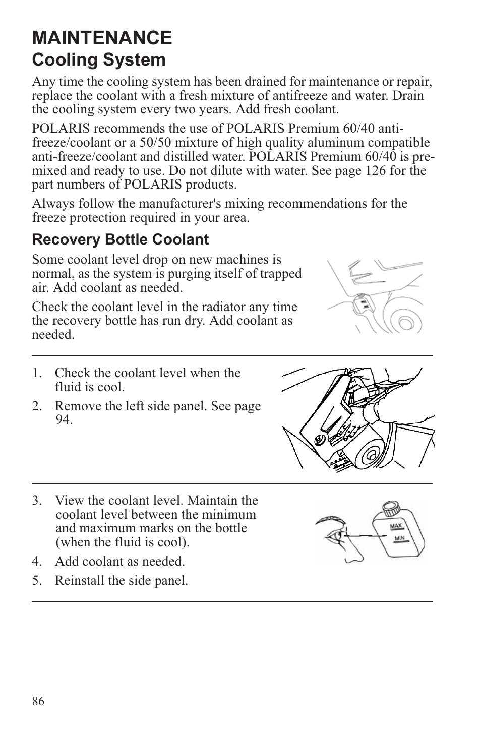 Maintenance, Cooling system | Polaris 2013 ATV Sportsman 500 Tractor INTL User Manual | Page 88 / 141