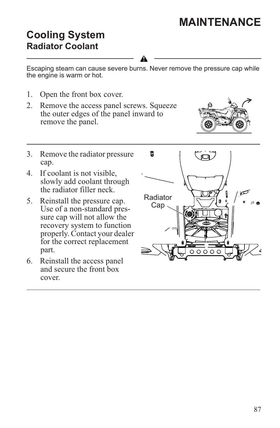 Maintenance, Cooling system | Polaris 2013 ATV Sportsman 500 Tractor INTL User Manual | Page 89 / 141