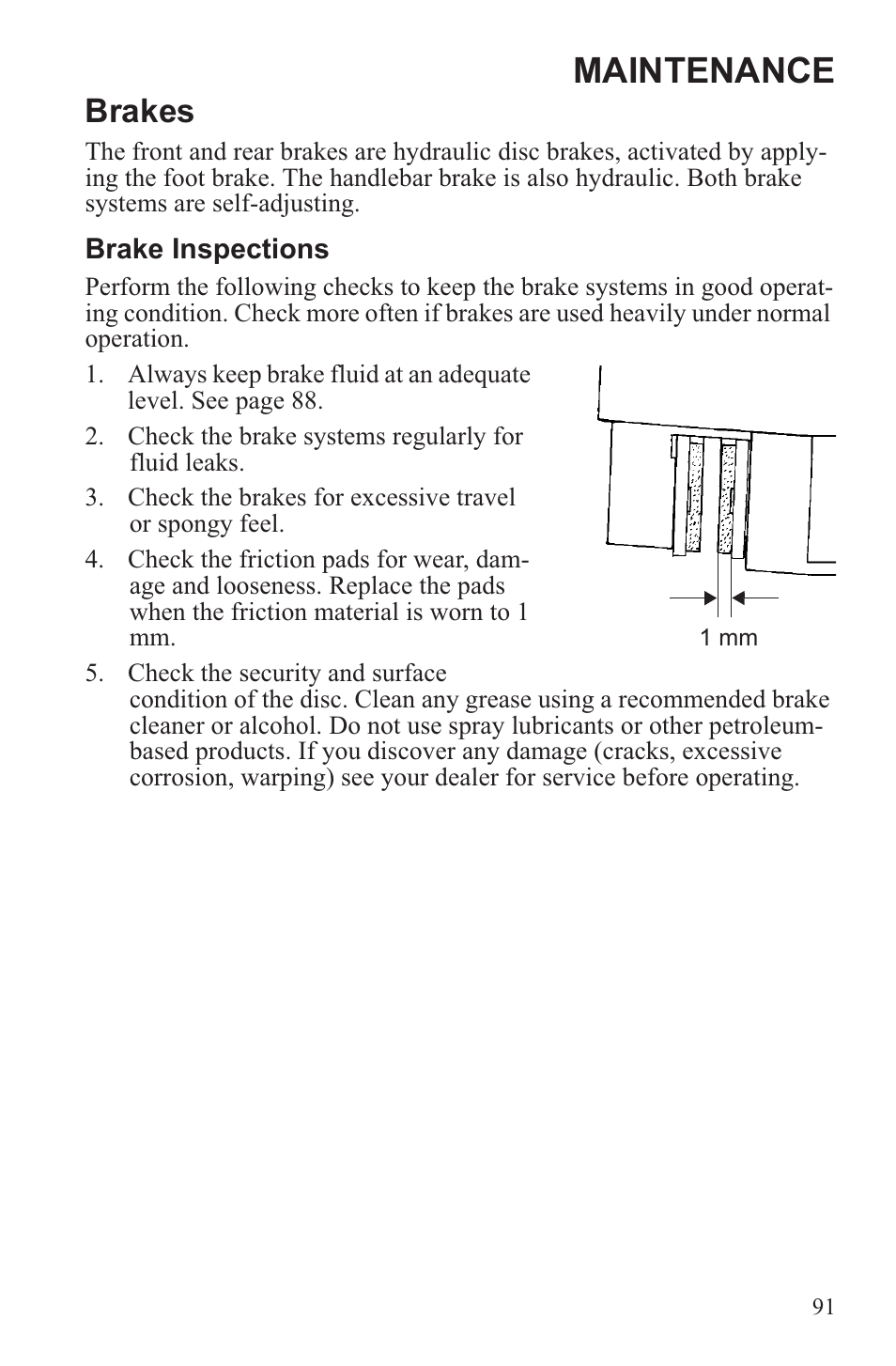 Maintenance, Brakes | Polaris 2013 ATV Sportsman 500 Tractor INTL User Manual | Page 93 / 141