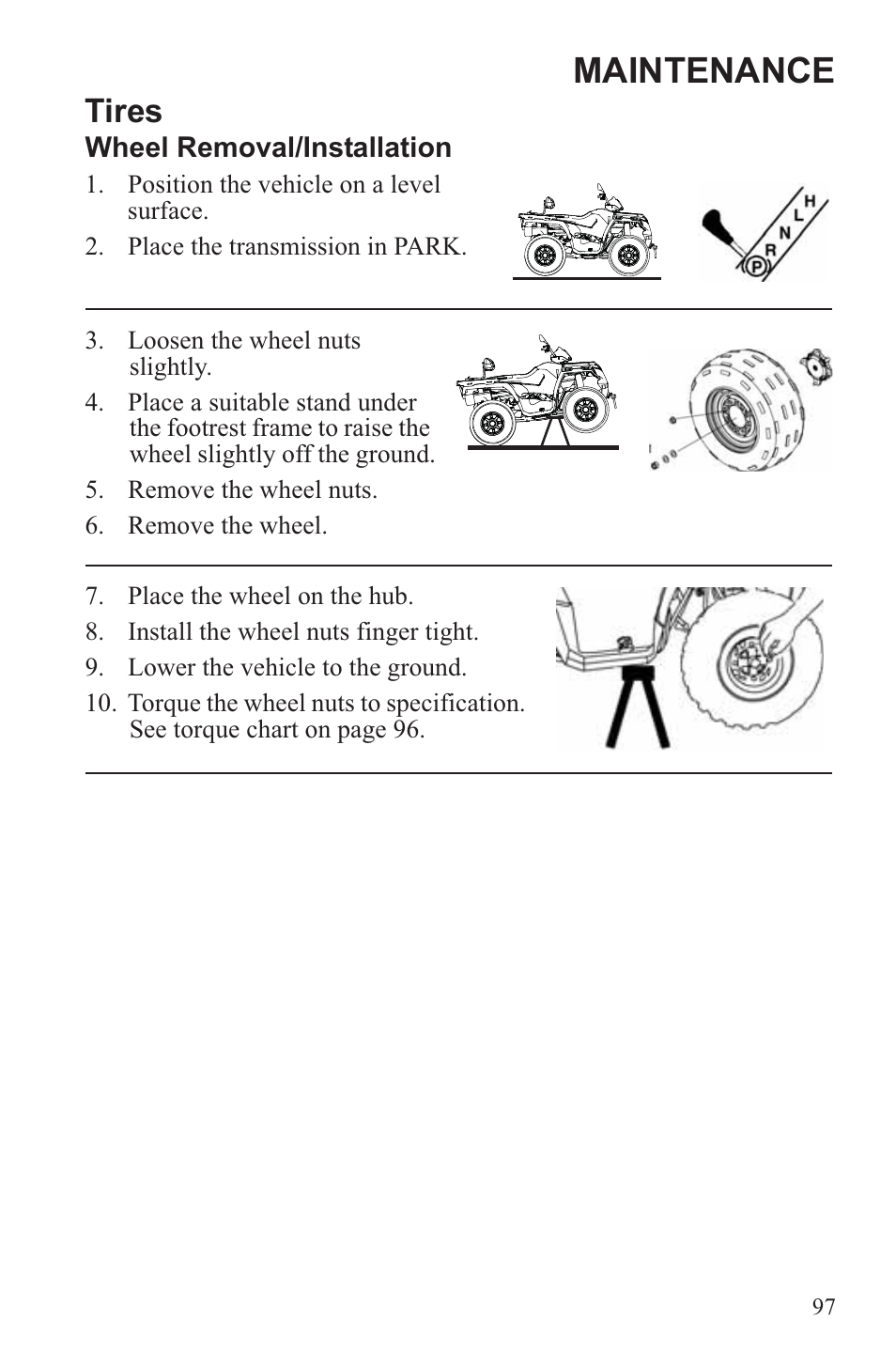 Maintenance, Tires | Polaris 2013 ATV Sportsman 500 Tractor INTL User Manual | Page 99 / 141