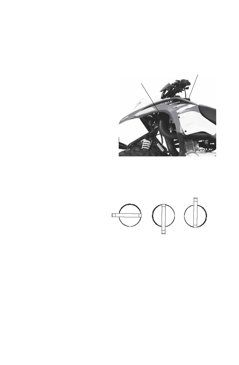 Features and controls, Choke, Fuel tank cap | Fuel valve, Fuel filter | Polaris 2014 ATV Phoenix 200 User Manual | Page 34 / 114