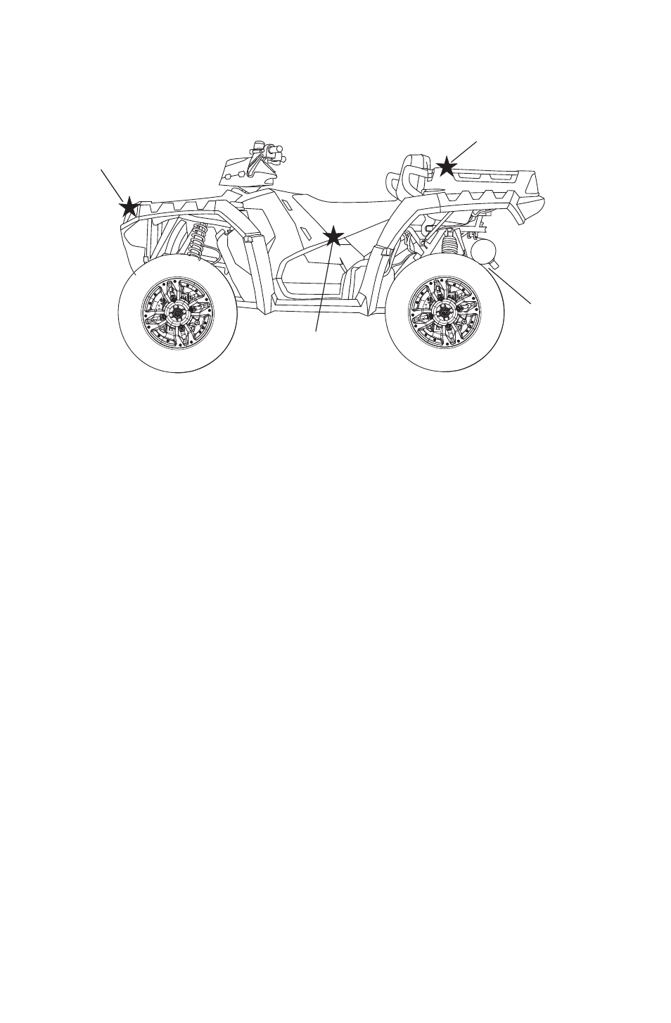 Safety, Safety labels and locations, Rack warning, front | Clutch cover warning, Hitch capacity label | Polaris 2014 ATV Sportsman X2 550 EPS User Manual | Page 28 / 166