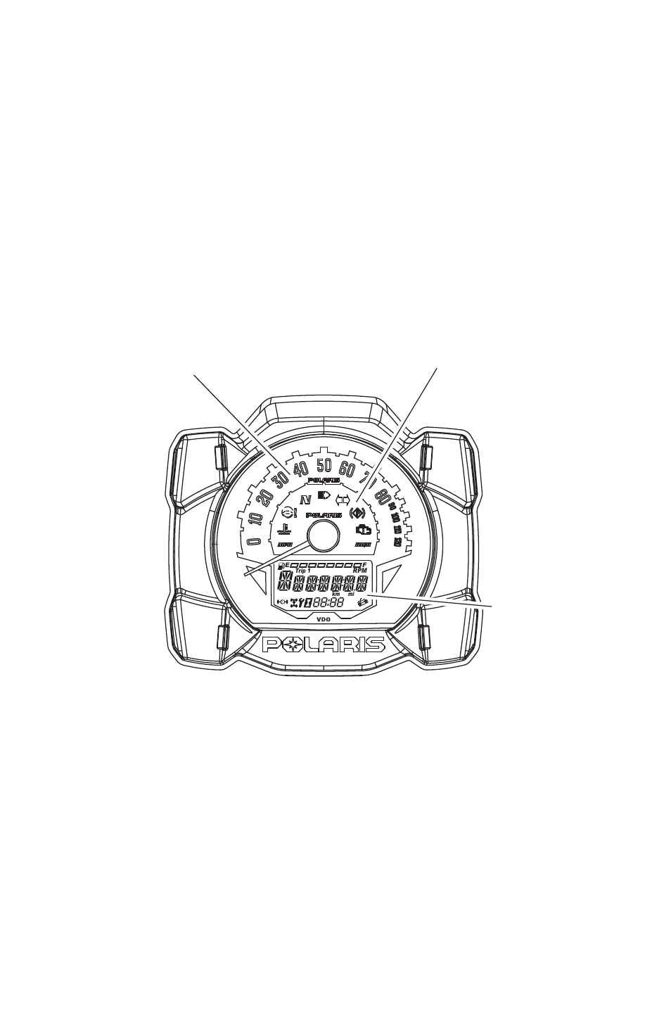 Features and controls, Instrument cluster, Digital/analog gauge | Polaris 2014 ATV Sportsman X2 550 EPS User Manual | Page 46 / 166