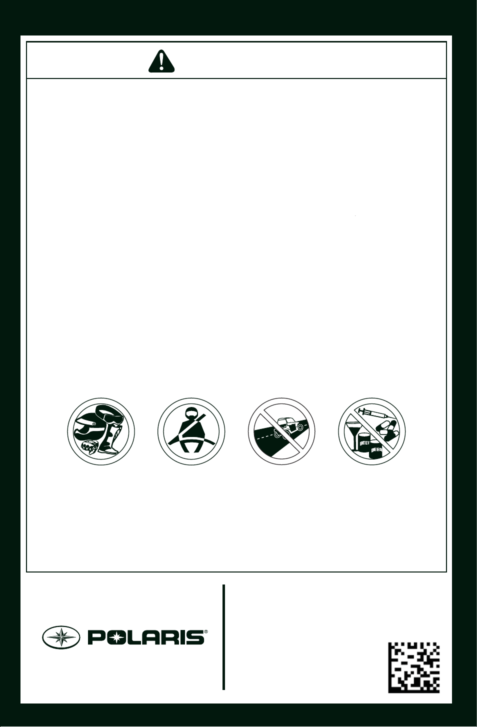 Warning | Polaris 2015 ATV Sportsman ACE 570 User Manual | Page 153 / 153