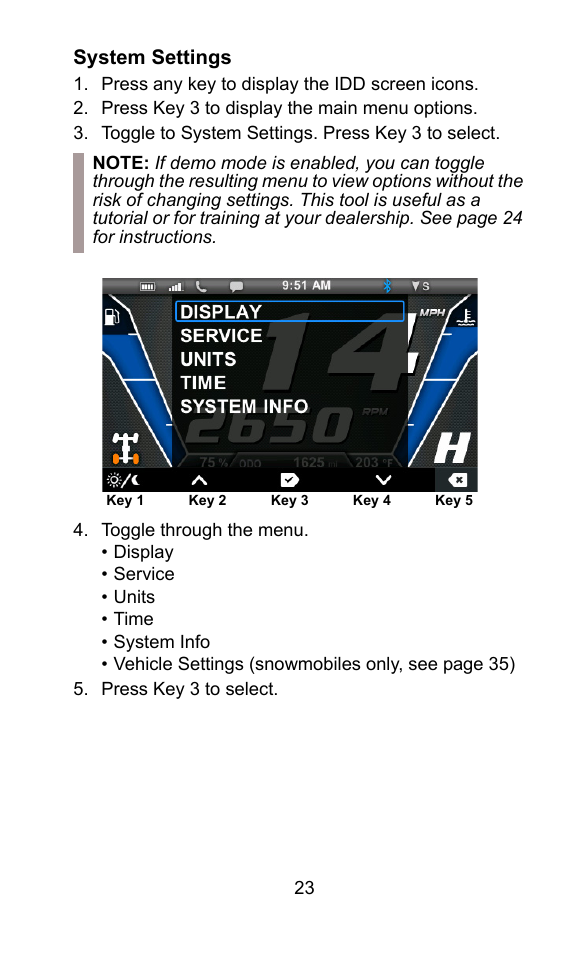 System settings | Polaris 2015 ATV Interactive Digital Display User Manual | Page 24 / 74