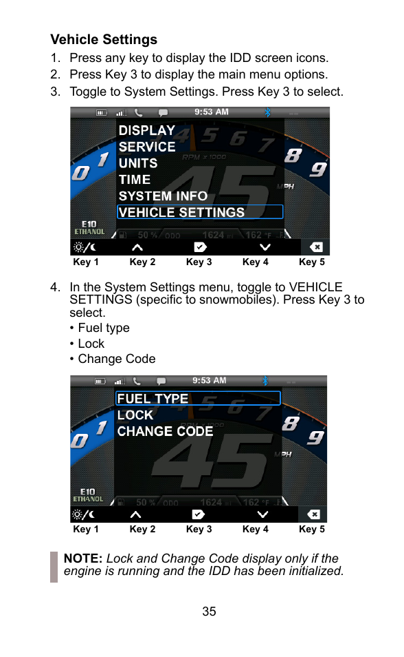 Vehicle settings | Polaris 2015 ATV Interactive Digital Display User Manual | Page 36 / 74