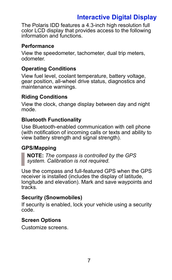 Interactive digital display | Polaris 2015 ATV Interactive Digital Display User Manual | Page 8 / 74