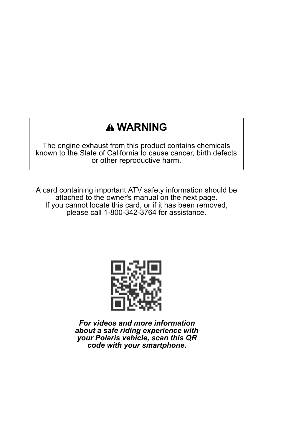 Warning | Polaris 2016 ATV Sportsman 850 User Manual | Page 2 / 167