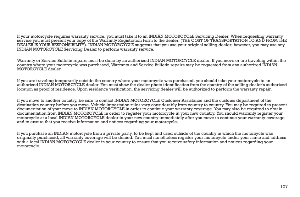 Warranty, Indian motorcycle warranty policy, How to obtain warranty service | Polaris 2015 INDIAN Scout User Manual | Page 109 / 122