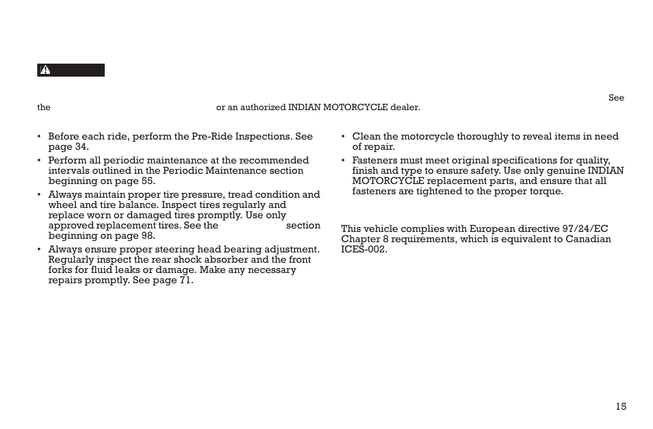 Safety, Safety maintenance, Electromagnetic interference | Polaris 2015 INDIAN Scout User Manual | Page 17 / 122