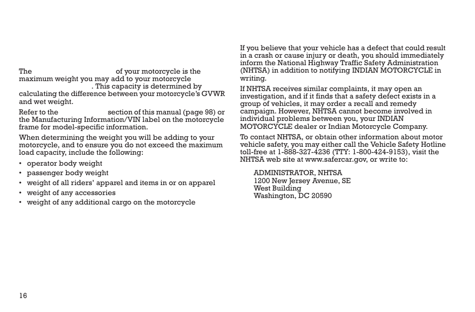 Safety, Gross vehicle weight rating (gvwr), Reporting safety defects | Polaris 2015 INDIAN Scout User Manual | Page 18 / 122