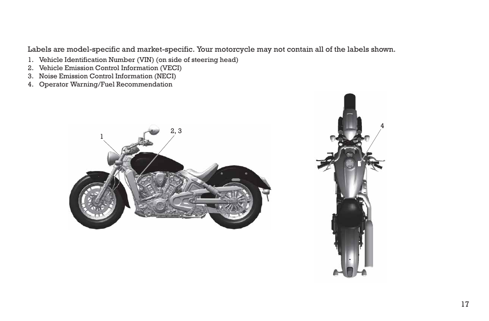 Safety, Safety and information labels | Polaris 2015 INDIAN Scout User Manual | Page 19 / 122