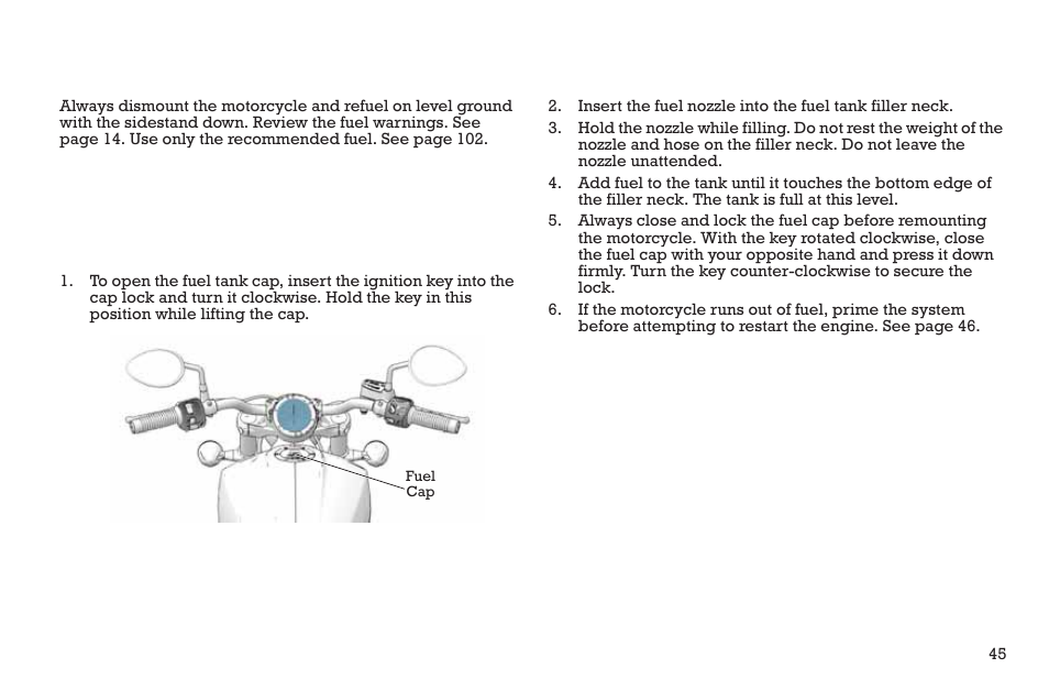 Operation, Fueling | Polaris 2015 INDIAN Scout User Manual | Page 47 / 122