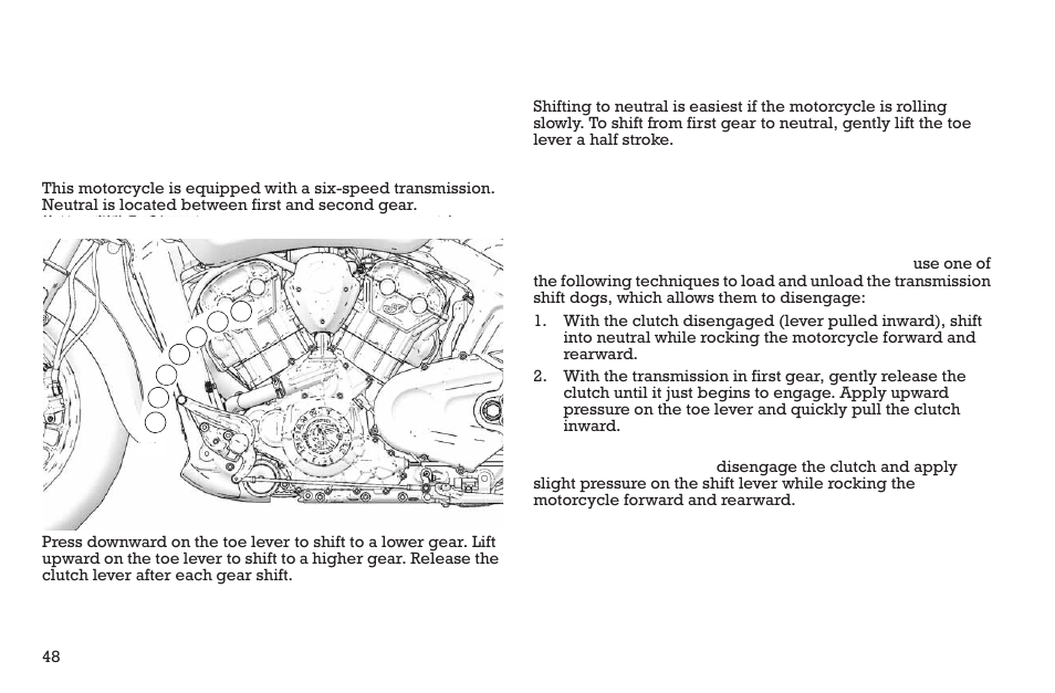 Operation, Shifting gears, Shifting gears while stationary | Polaris 2015 INDIAN Scout User Manual | Page 50 / 122